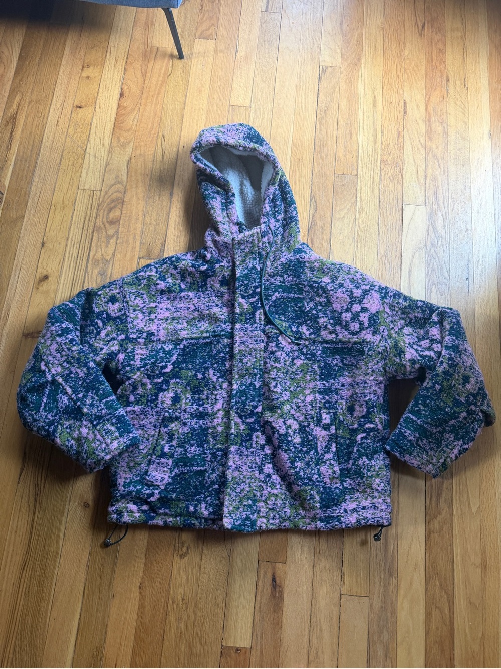 BDG pink green blue Sherpa lined fleece jacket